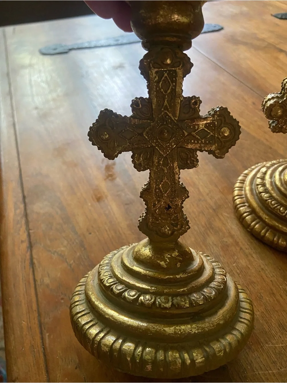 Gold Ornate Cross Candle Holders - Decorative Home Accent